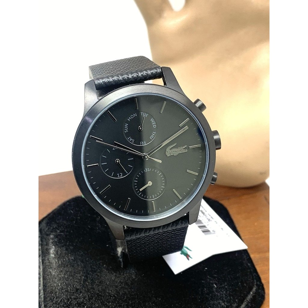 Lacoste Men's Watch 2010997 Quartz Black Dial 12.12 Leather Strap 42mm